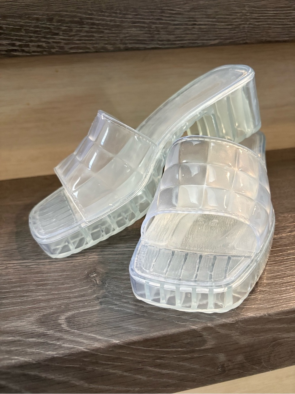 Olivia Miller Clear Quilted Jelly Platform Slide Sandals